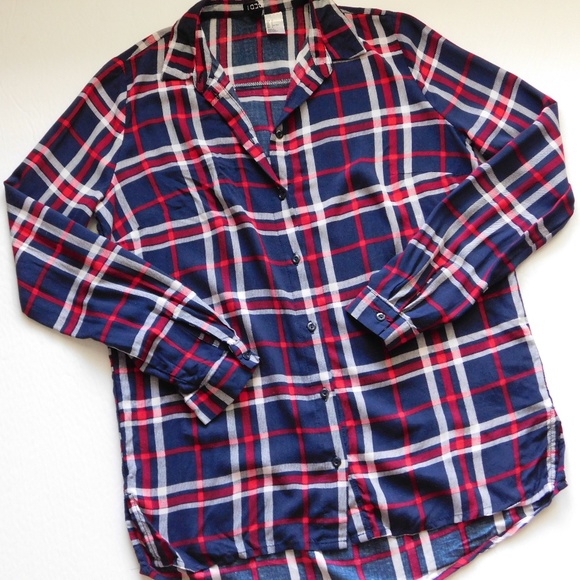 Divided by H&M Navy & Red Plaid Shirt - Size 2